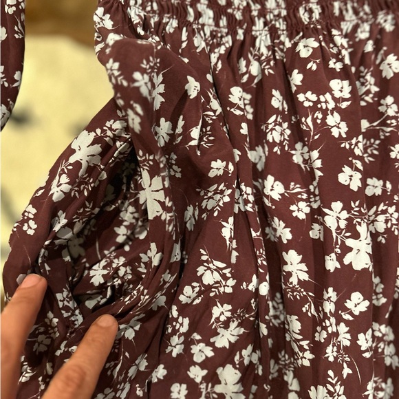 La Ligne Eloise Silk Smocked Burgundy Blue Floral Midi Dress - Picture 5 of 7